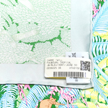 Hermes Silk Twill Faubourg Tropical Scarf 90 Bleu Vert Jaune 6 of 6