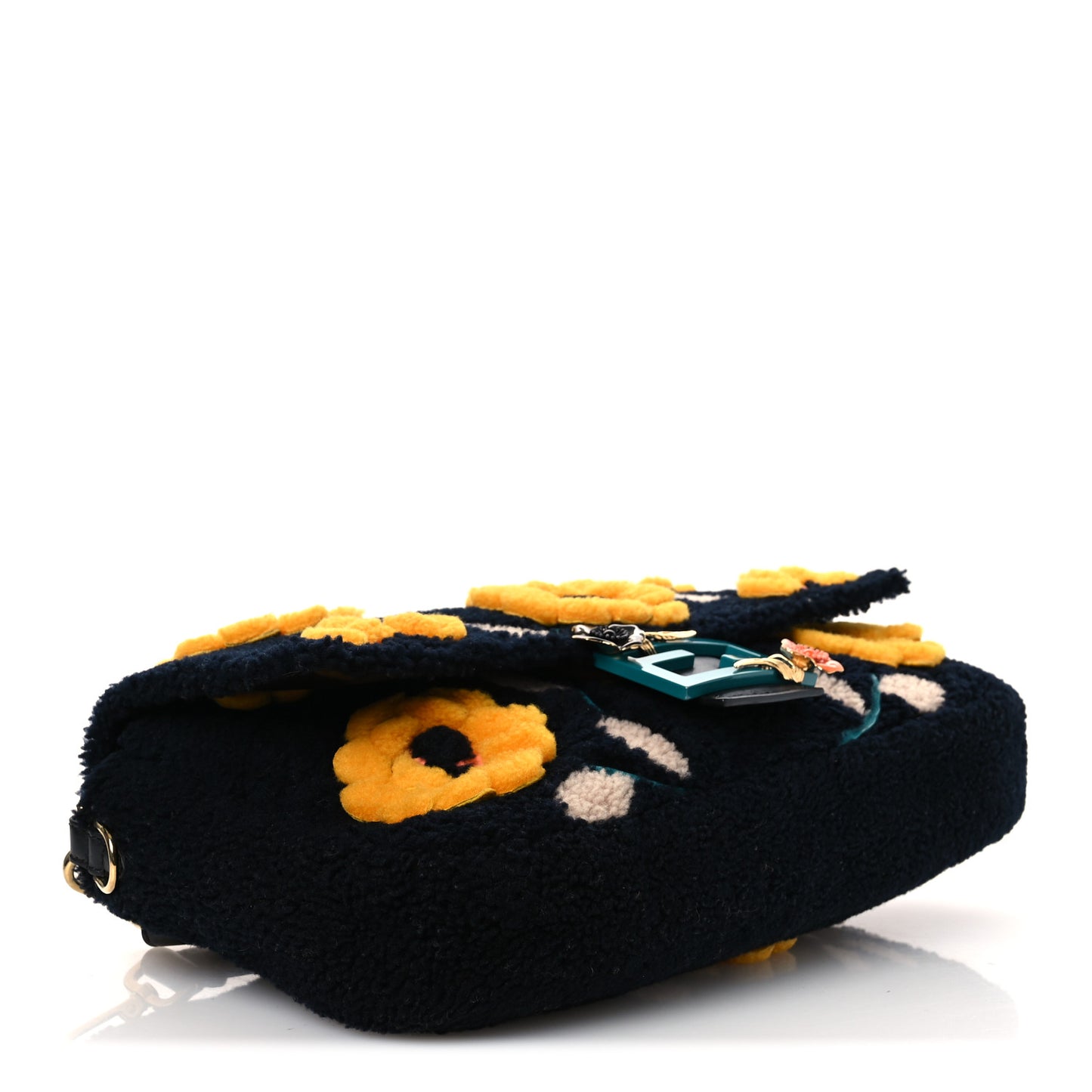 Shearling Vitello Dolce Flowers Large Baguette Blue Multicolor