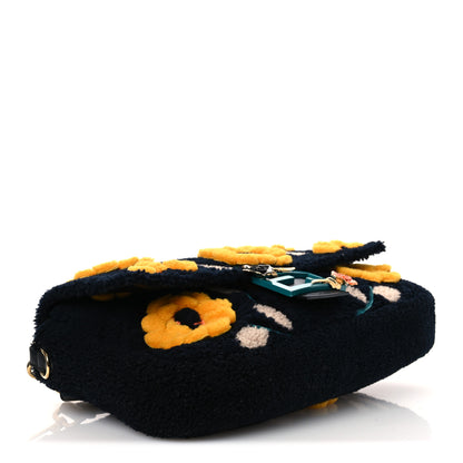Fendi Shearling Vitello Dolce Flowers Large Baguette Blue Multicolor 4 of 11