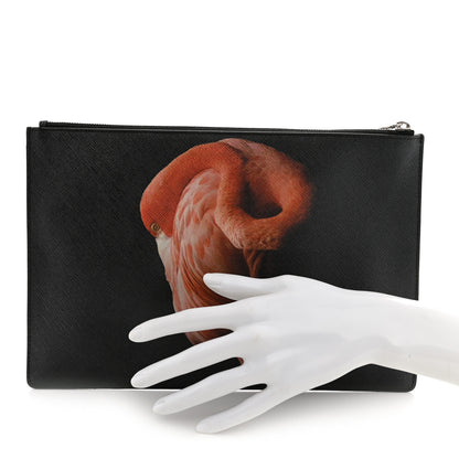 Givenchy Texutured Coated Canvas Flamingo Print Medium Cosmetic Pouch Black 2 of 7