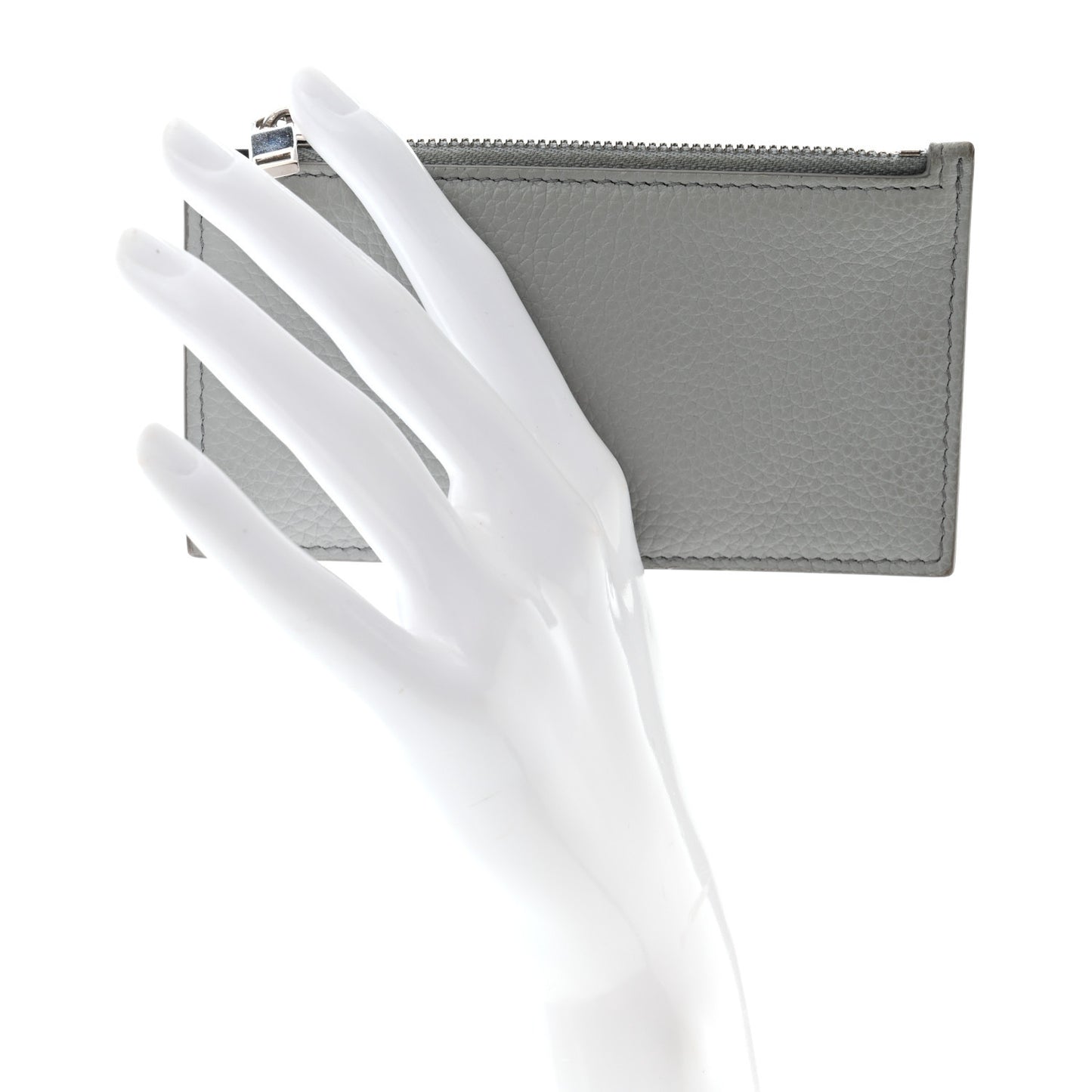 Grained Calfskin CD Icon Signature Zip Card Holder Grey