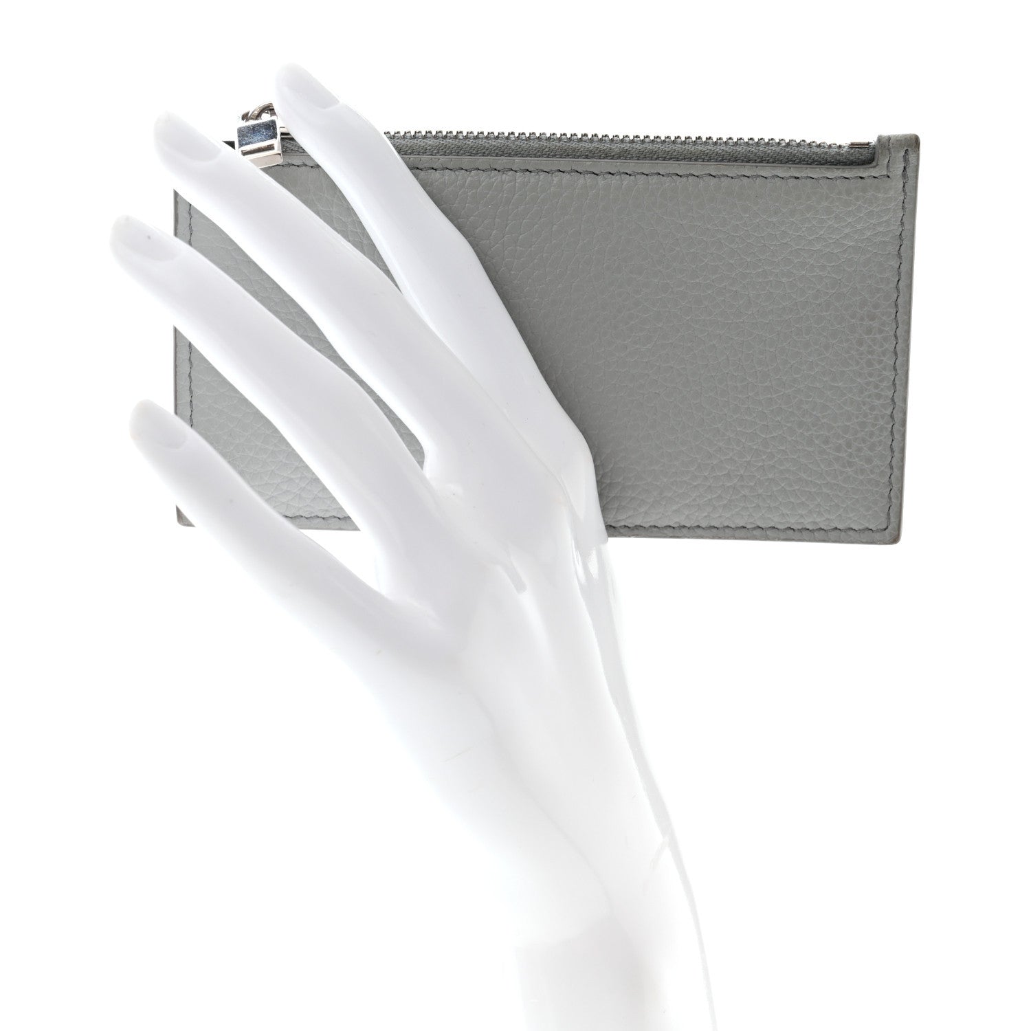 Christian Dior Grained Calfskin CD Icon Signature Zip Card Holder Grey 2 of 7