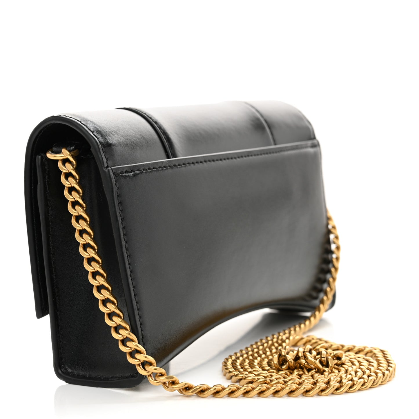 Shiny Box Calfskin Hourglass Chain Bag Black