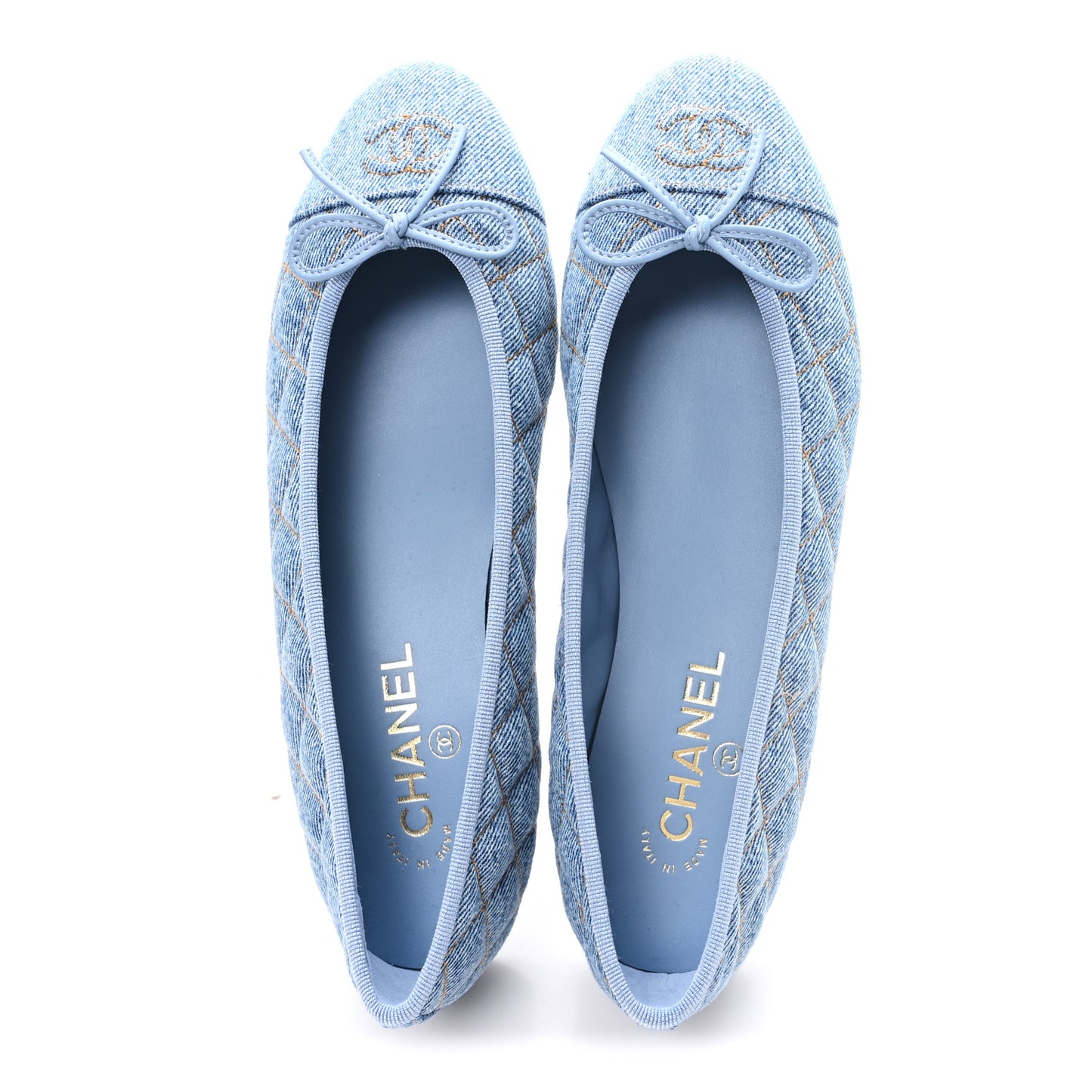 Denim Quilted Cap Toe CC Ballerina Flats 40 Light Blue
