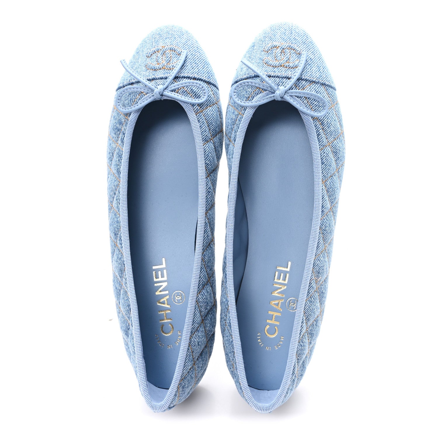 Chanel Denim Quilted Cap Toe CC Ballerina Flats 40 Light Blue 2 of 10