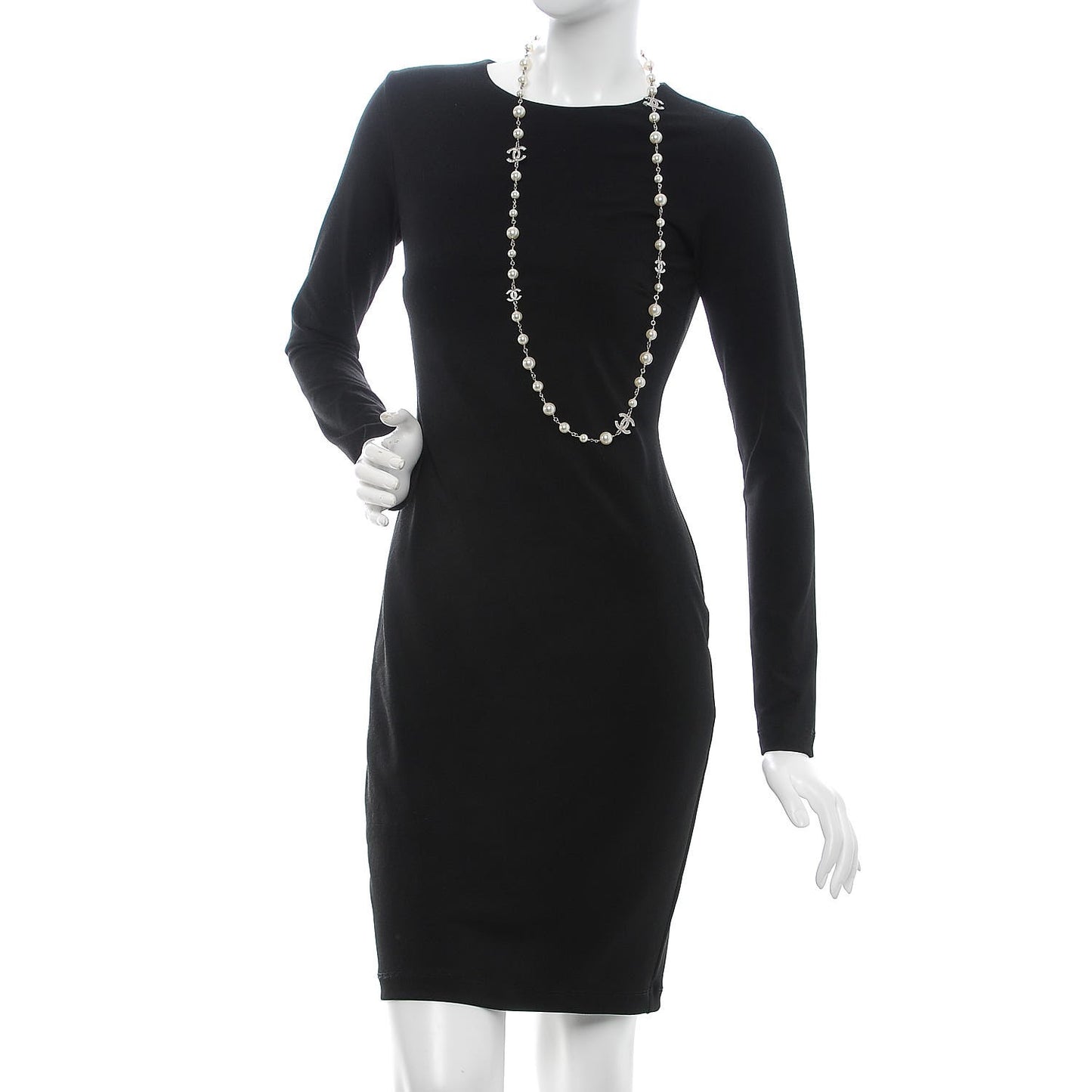 Crystal Pearl CC Long Necklace Silver