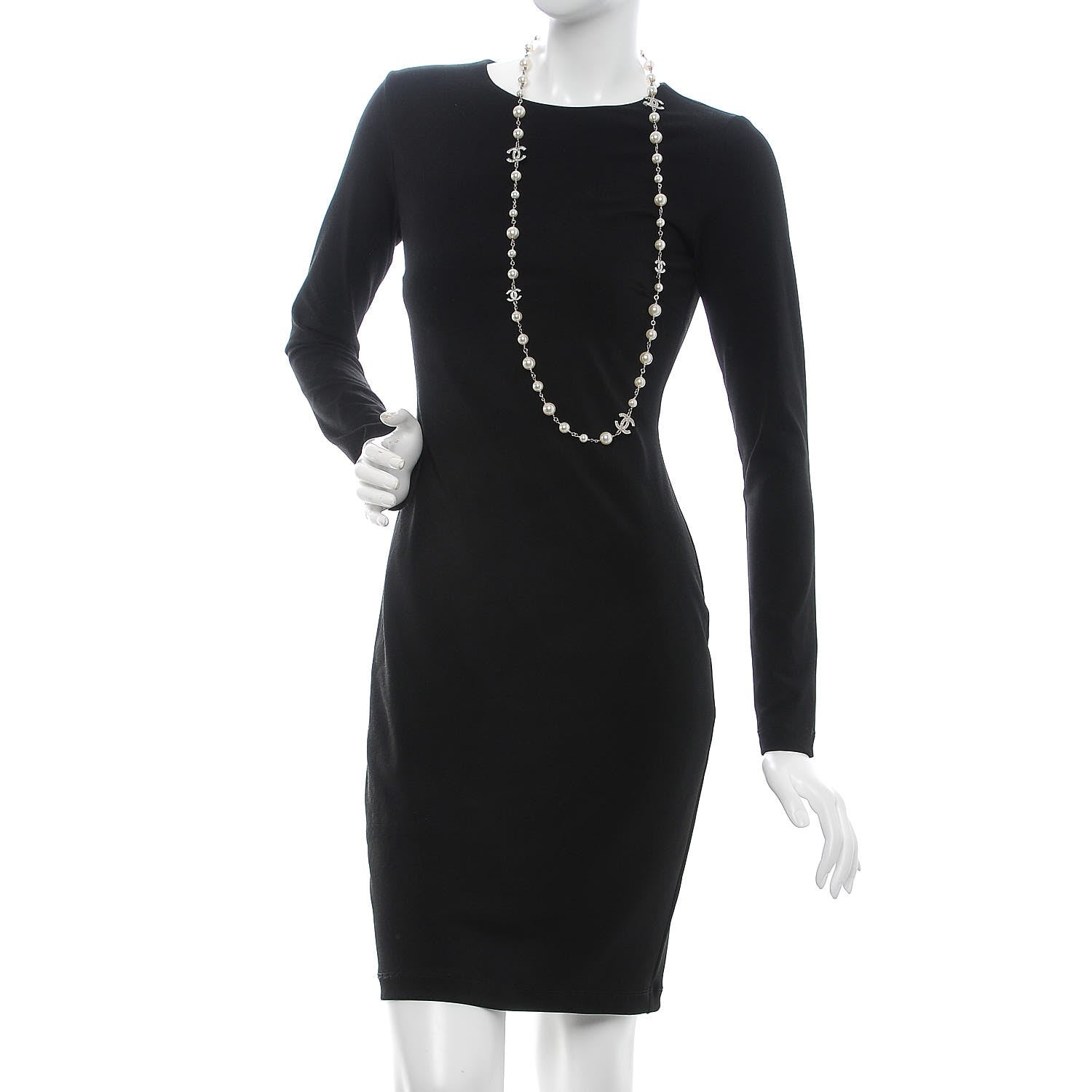 Chanel Crystal Pearl CC Long Necklace Silver 2 of 6