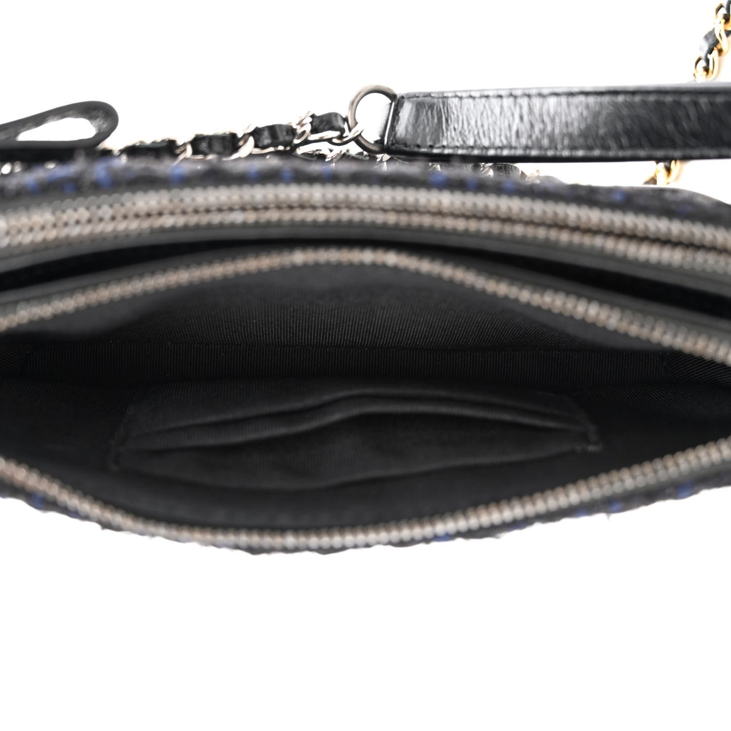 Tweed Calfskin Small Gabrielle Clutch With Chain Black Blue