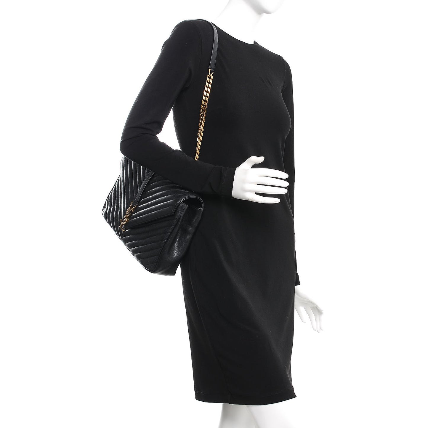 Sheepskin Matelasse Chevron Monogram Large College Satchel Black