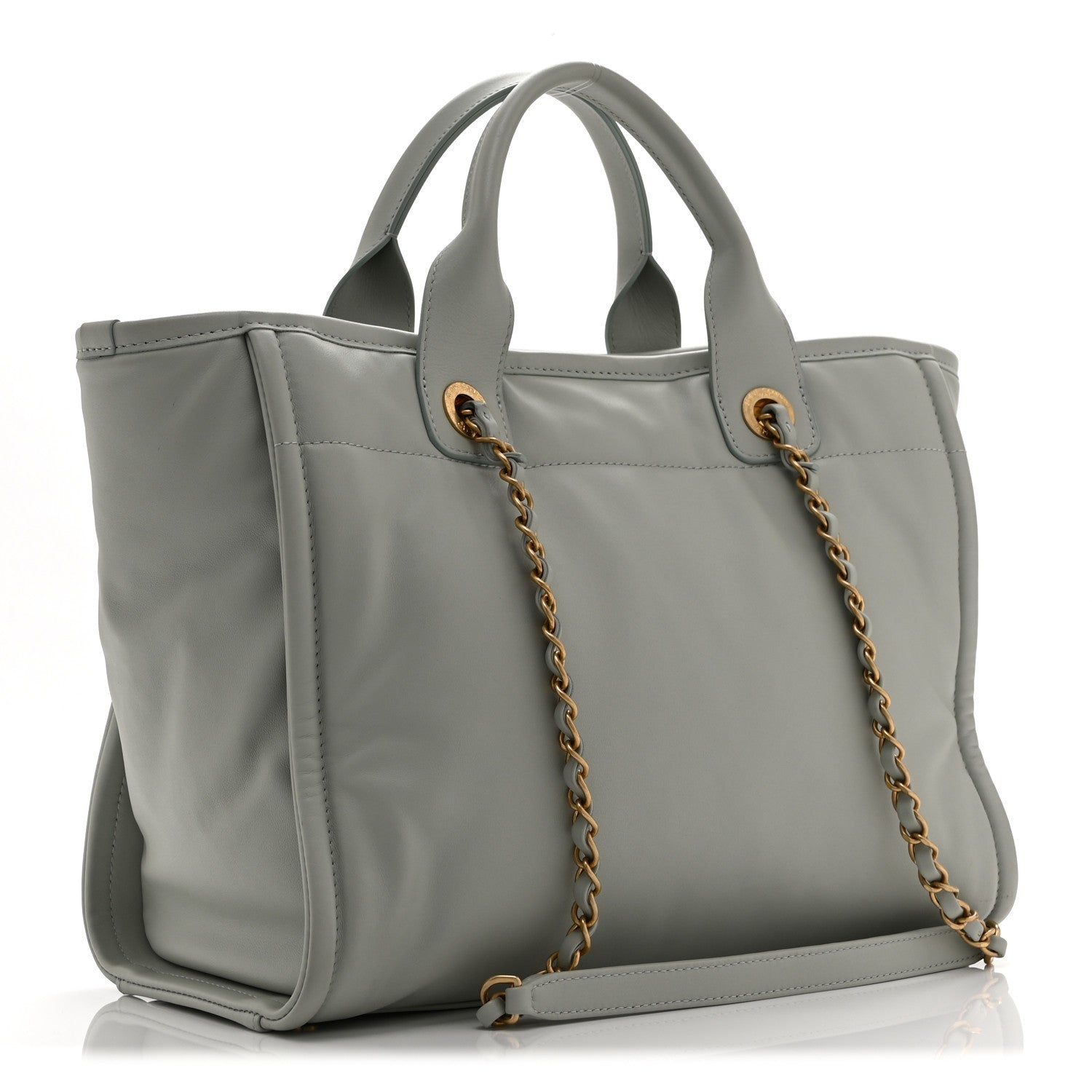 Chanel Calfskin Embossed Small Deauville Tote Light Blue 4 of 12