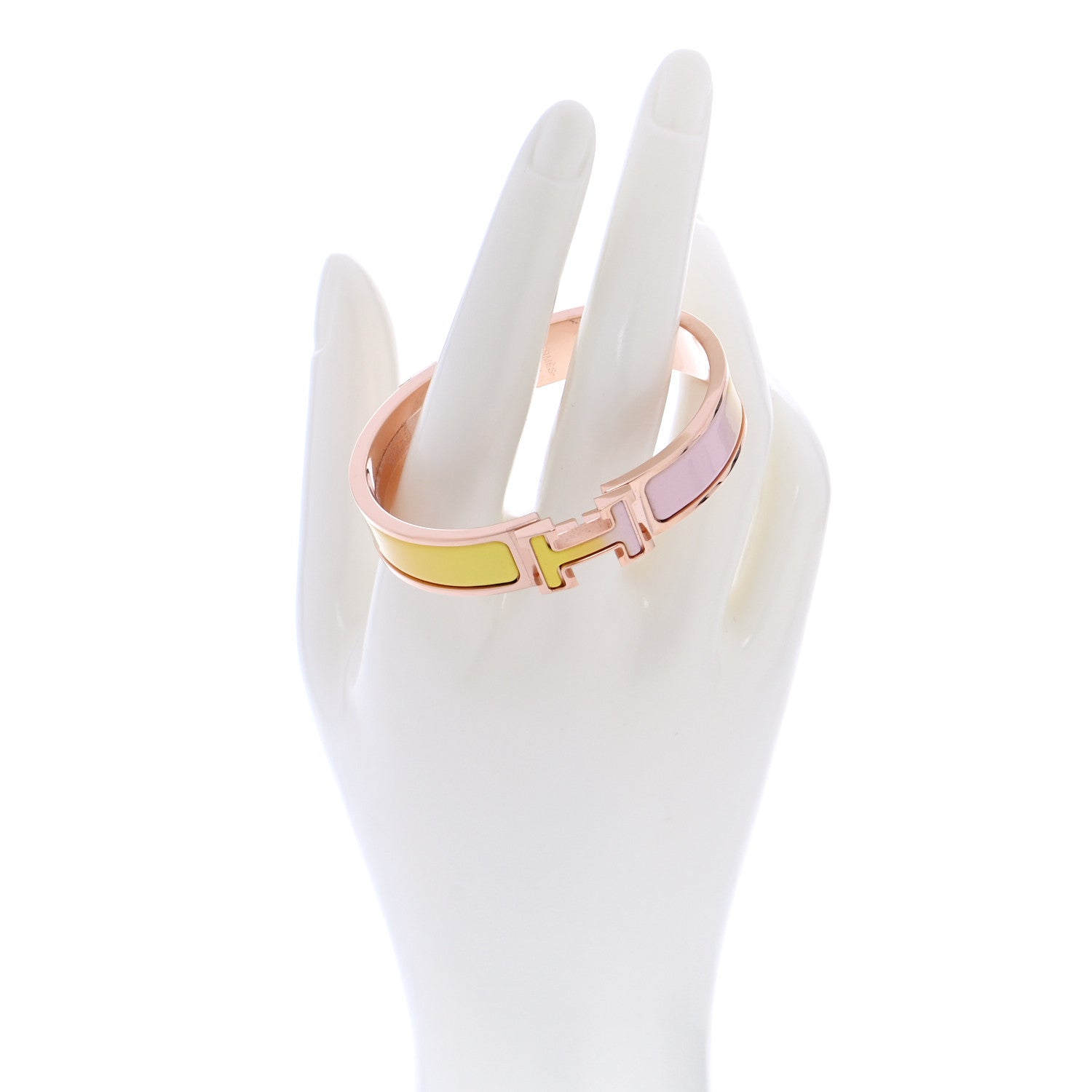 Hermes Enamel Narrow Clic Clac H Fusion Bracelet PM Rose Candeur Jaune Tennis 2 of 5
