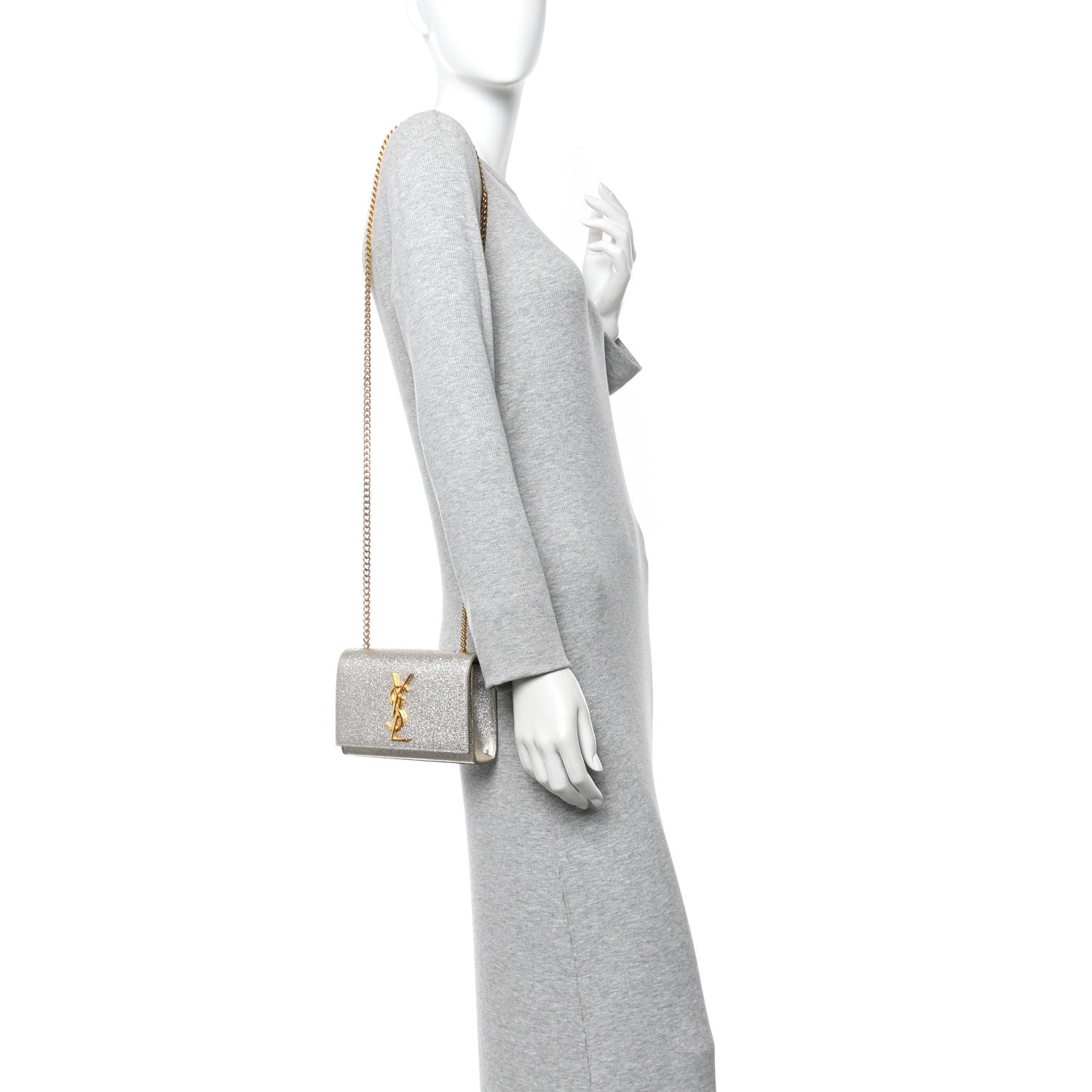 Saint Laurent Metallic Calfskin Small Classic Monogram Kate Satchel Platine 2 of 11