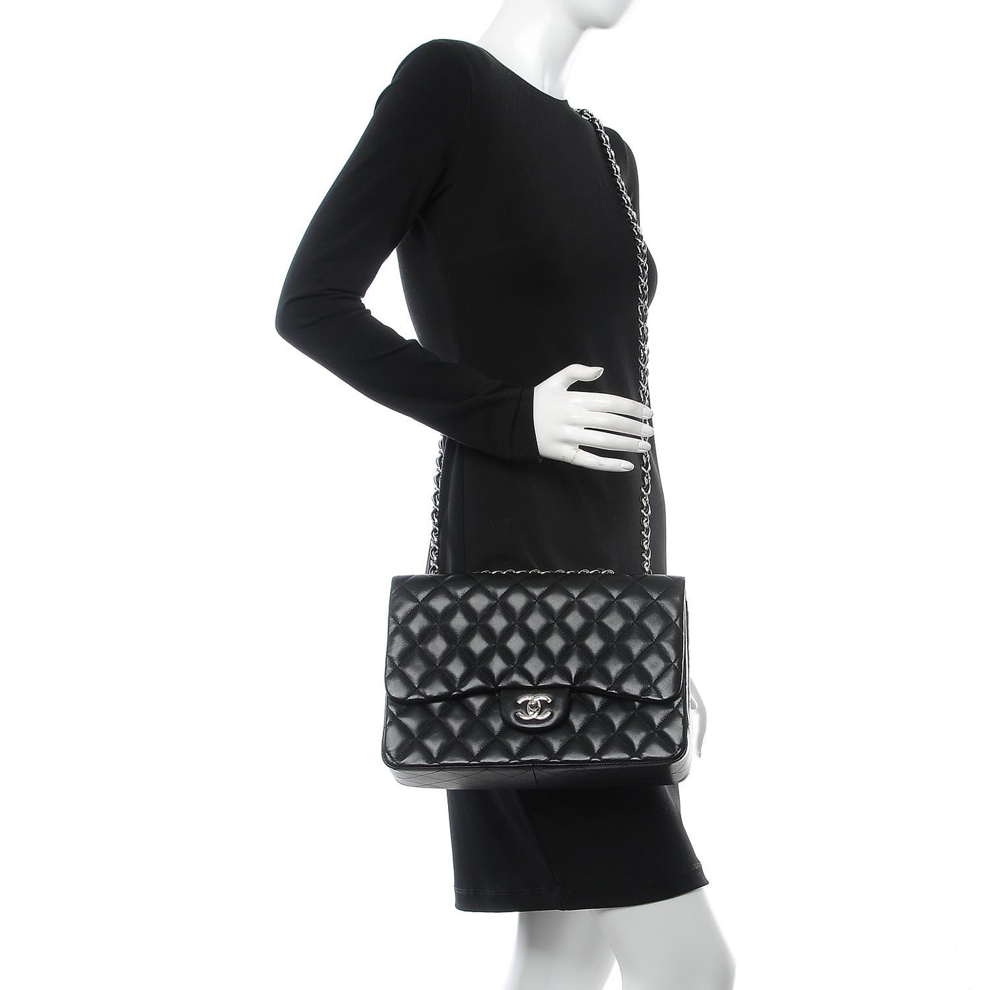 Lambskin Quilted Jumbo Single Flap Black