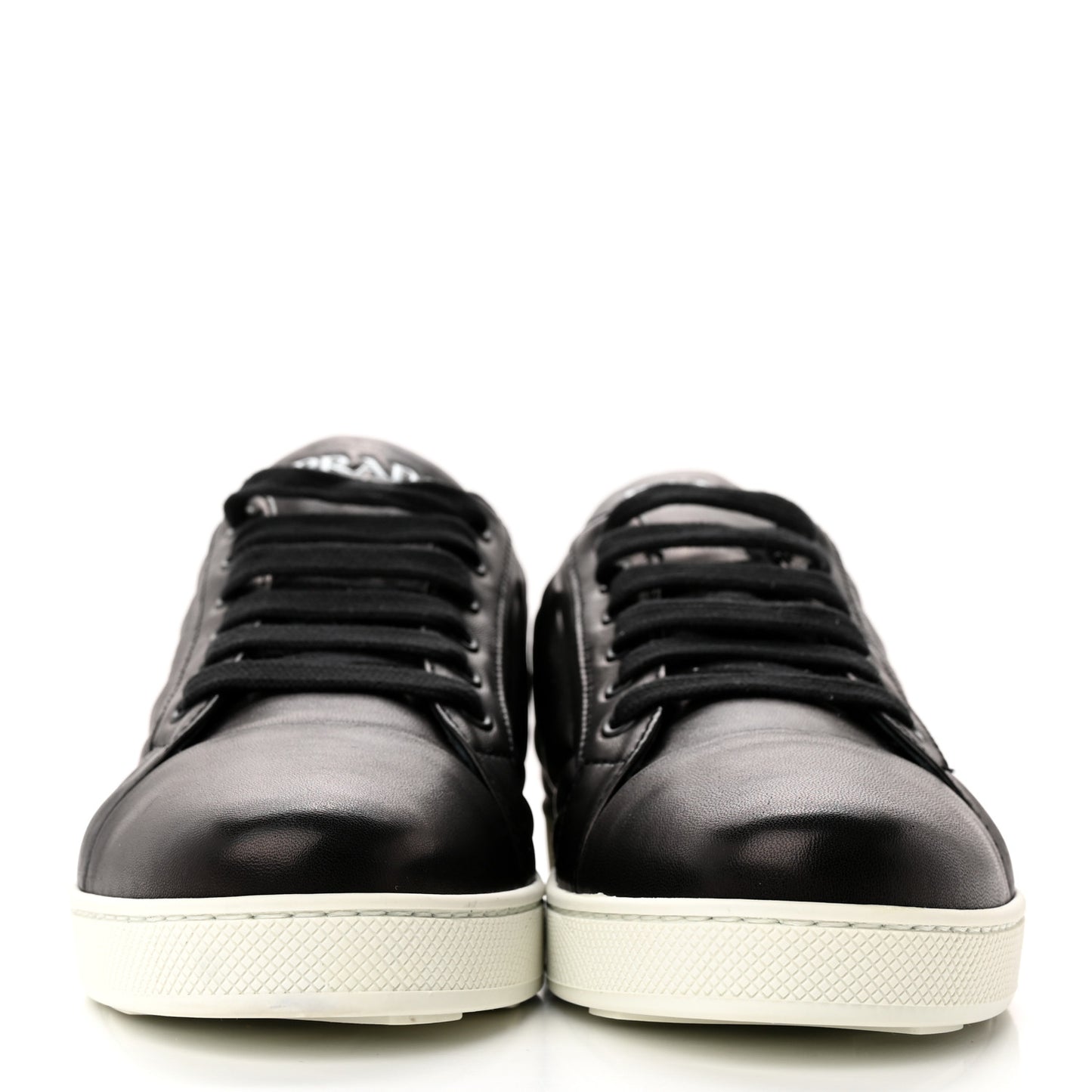 Nappa Logo Embossed Womens Low Top Sneakers 39.5 Black White