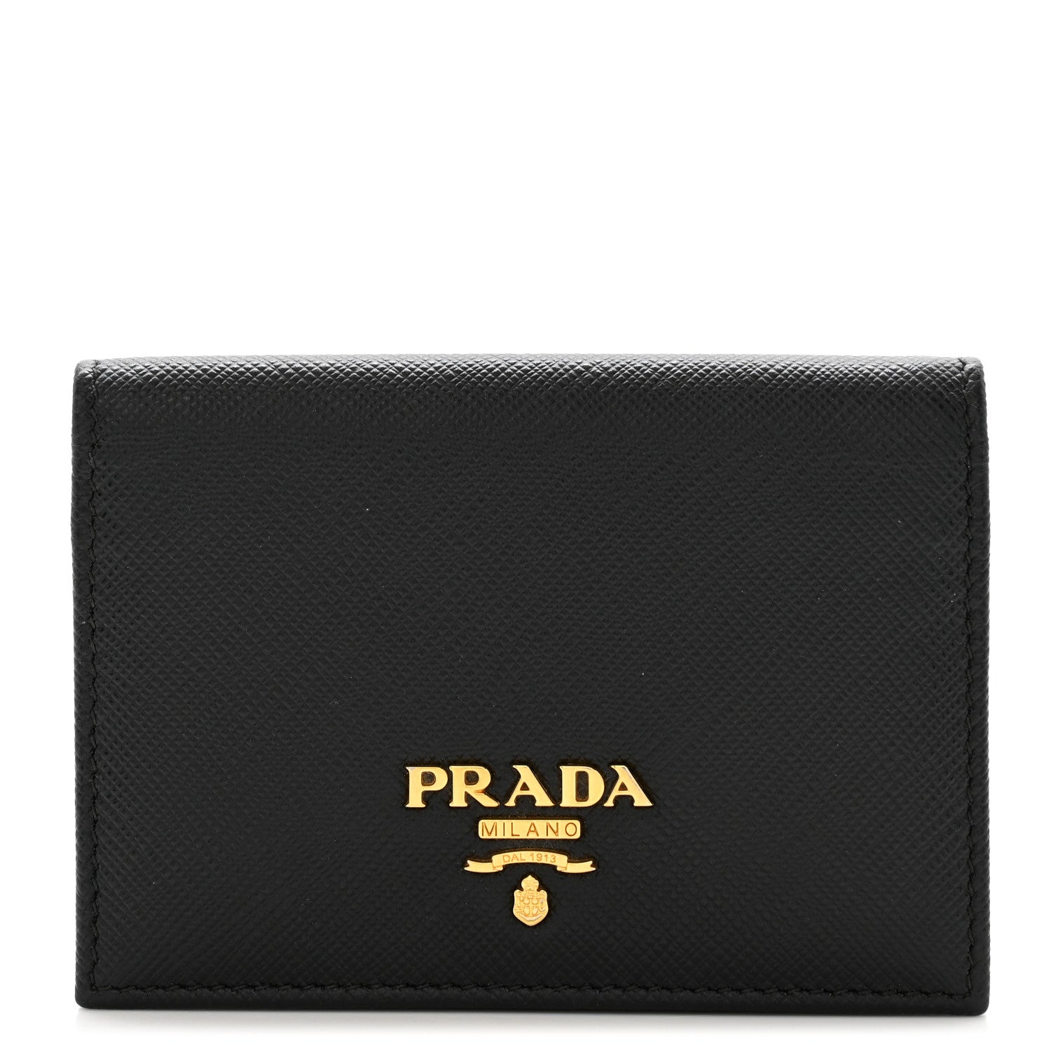 Prada Saffiano Metal Bi-Fold Card Holder Wallet Black 1 of 8
