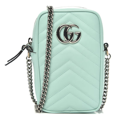 Gucci Calfskin Matelasse Mini GG Marmont Crossbody Bag Water Green 1 of 10