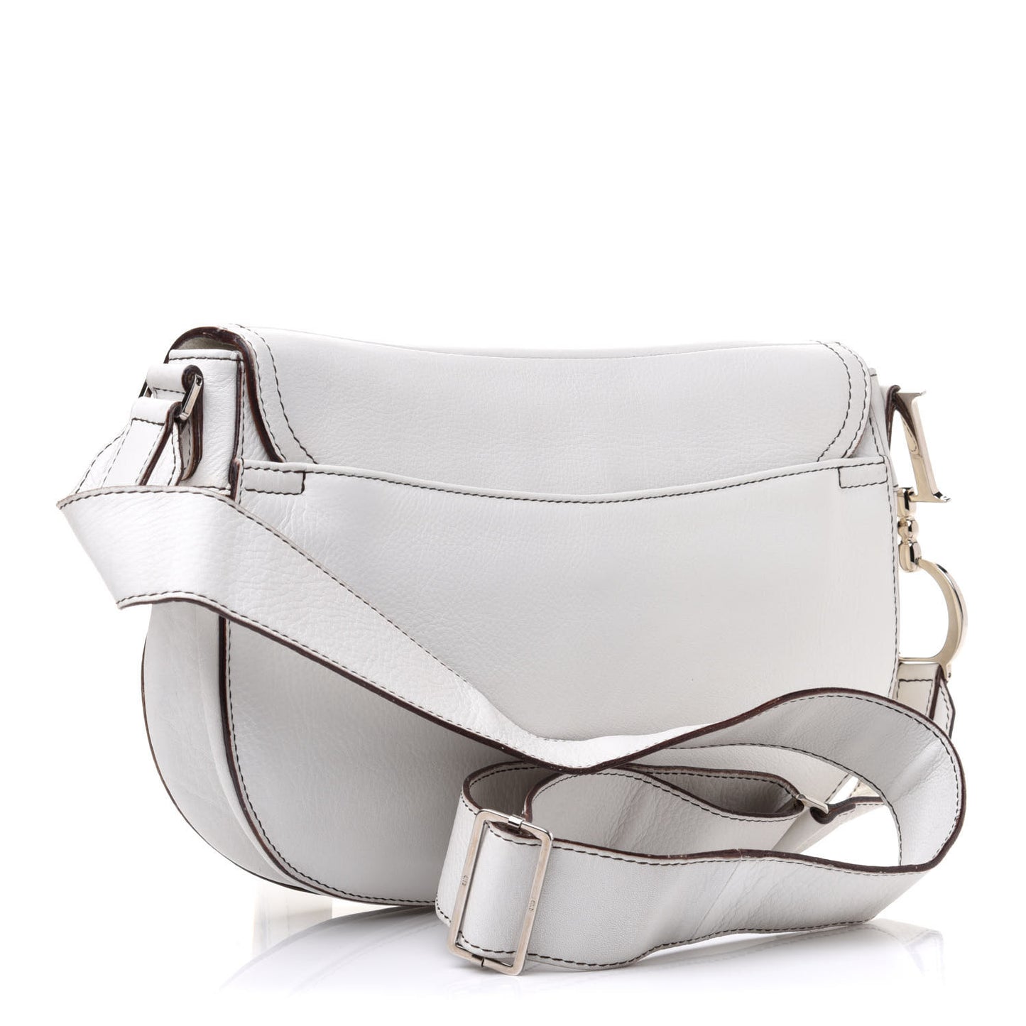 Grained Calfskin Saddle Pouch White