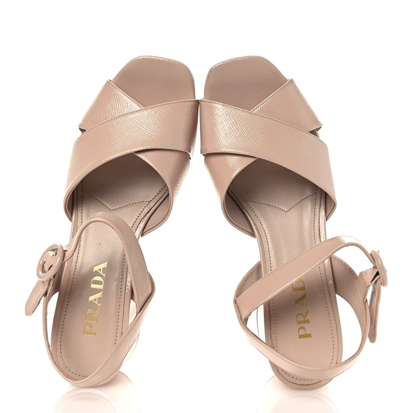 Vernice Saffiano Embossed Crisscross Platform 20/65mm Sandals 37.5 Beige