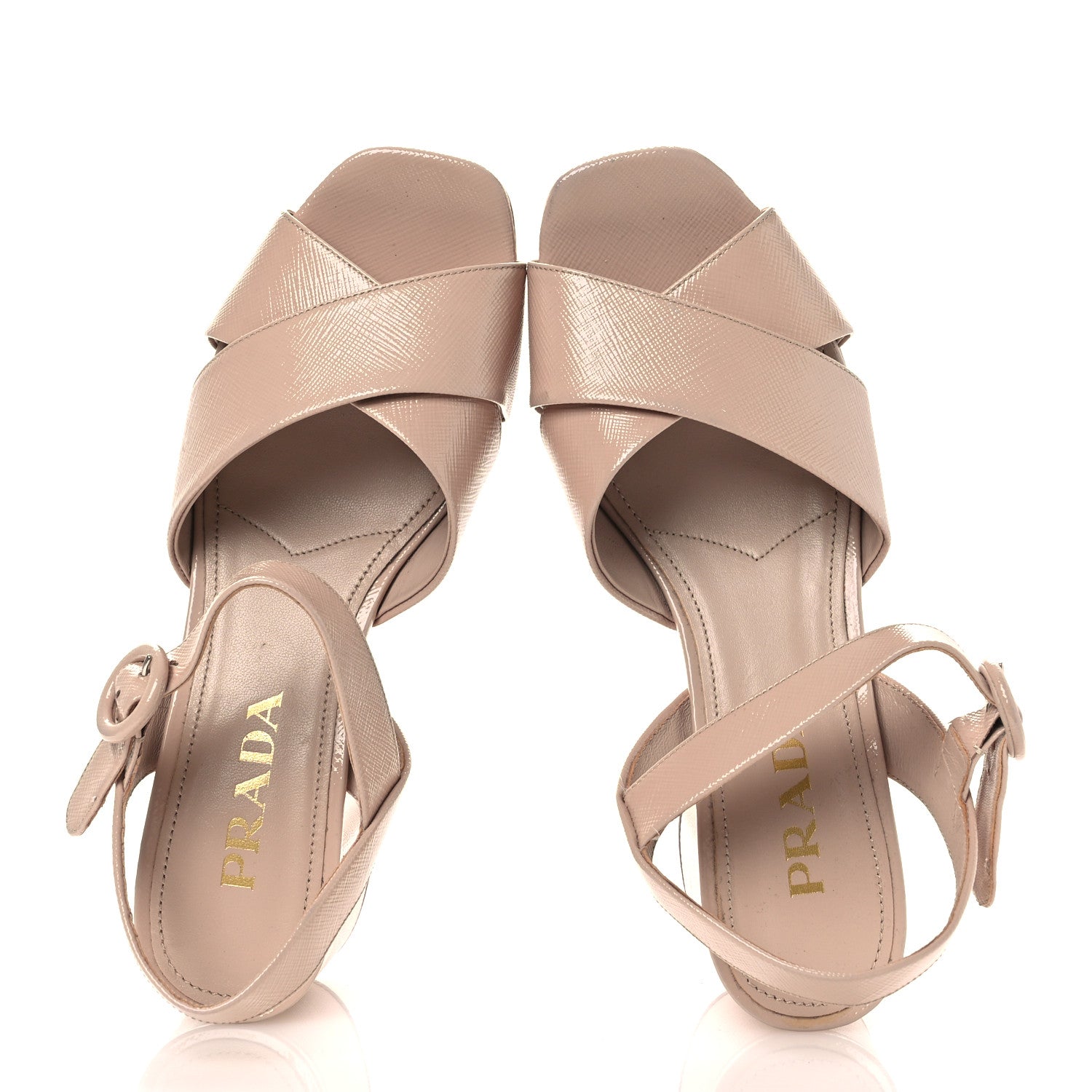 Prada Vernice Saffiano Embossed Crisscross Platform 20/65mm Sandals 37.5 Beige 2 of 14