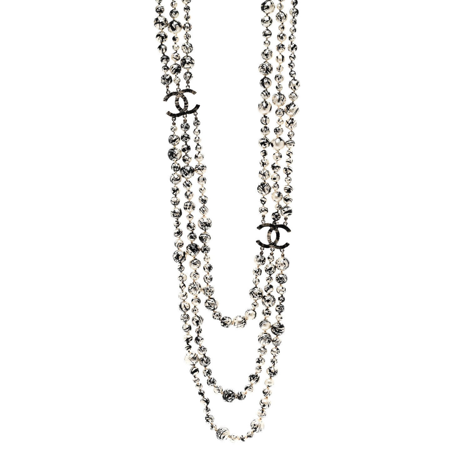 Chanel Pearl CC Graffiti 3 Strand Long Necklace Black Gold 1 of 5