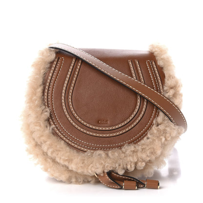 Chloe Small Grain Shiny Calfskin Shearling Small Marcie Round Crossbody Bag Caramel 1 of 10