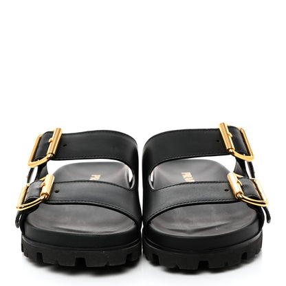 Prada Vitello Sport Metal Triangle Logo Womens Double Buckle 20mm Slide Sandals 39.5 Black 2 of 8