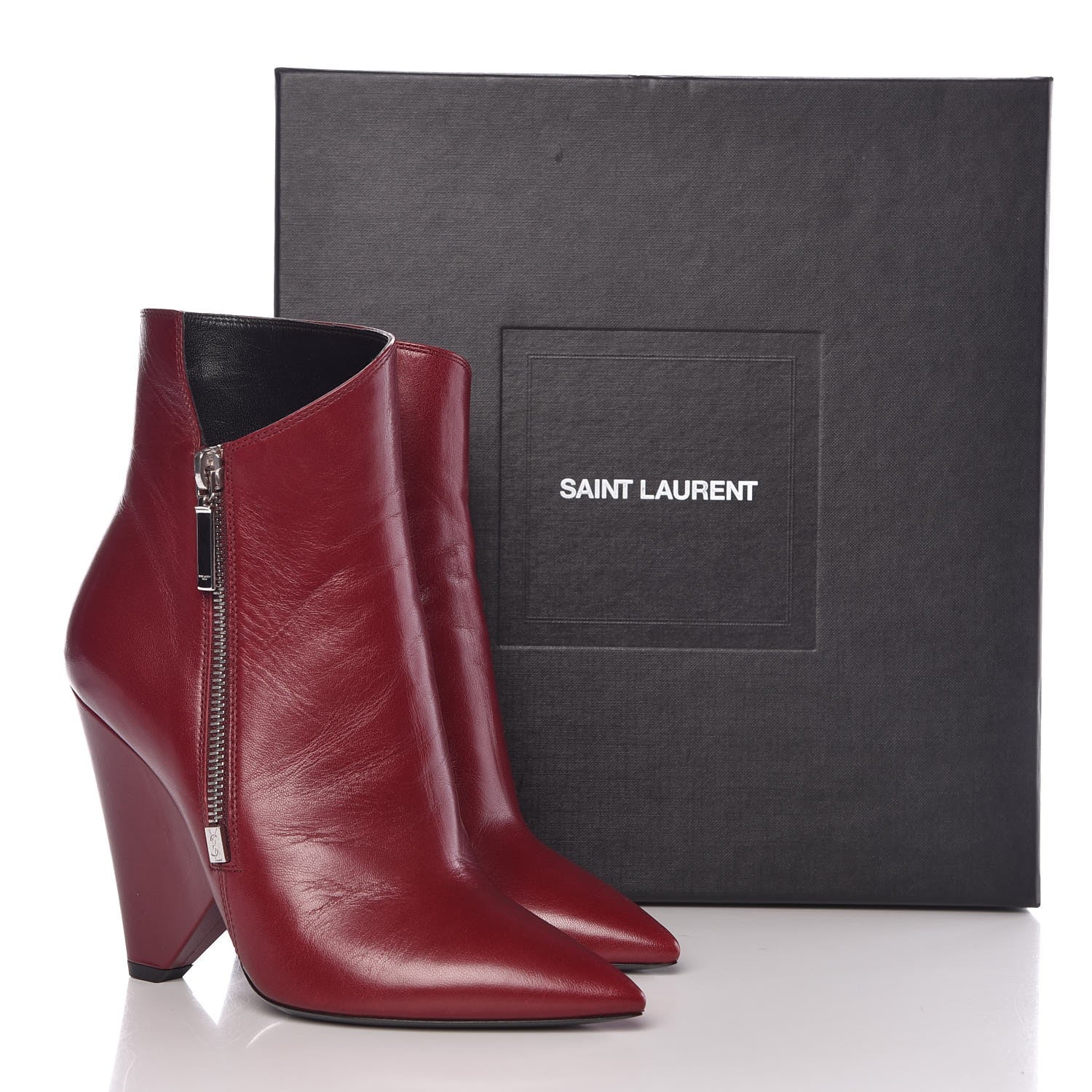 Saint Laurent Calfskin Niki Zip Boots 36 French Burgundy 9 of 9