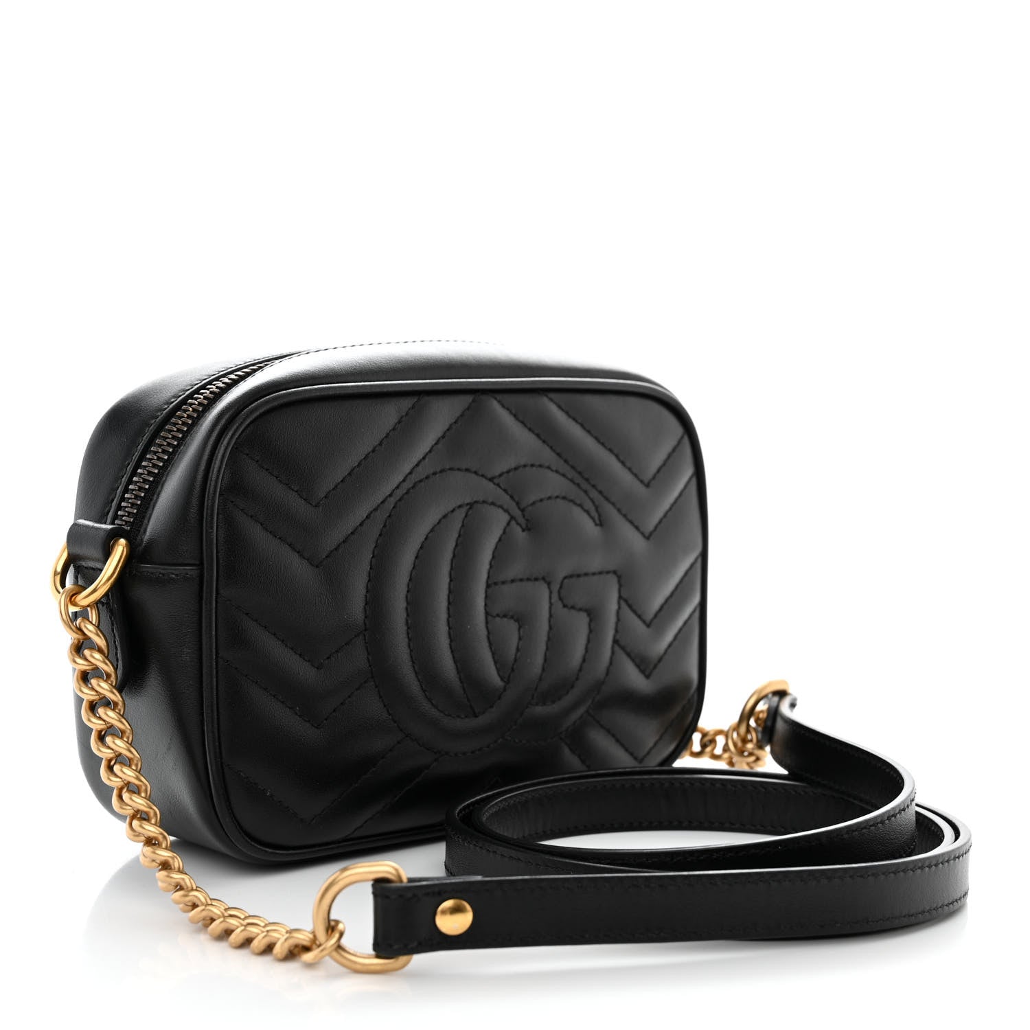 Gucci Calfskin Matelasse Mini GG Marmont Chain Shoulder Bag Black 3 of 11