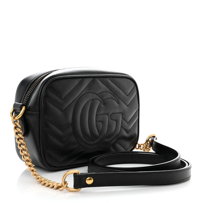 Gucci Calfskin Matelasse Mini GG Marmont Chain Shoulder Bag Black 3 of 11