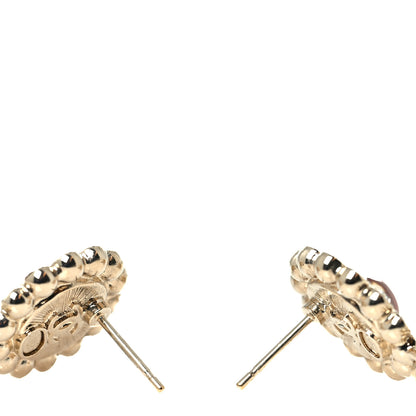 Chanel Metal Crystal Pearl CC Drop Earrings Pink Gold 3 of 5