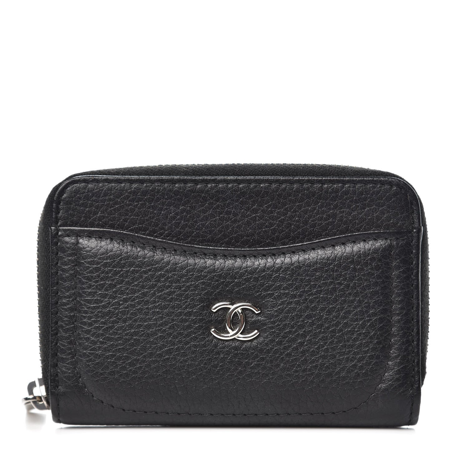 Grained Calfskin Neo Executive Zip Coin Purse Black
