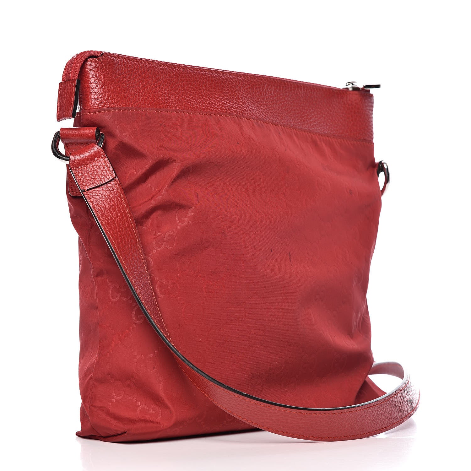 Gucci Nylon Monogram Dollar Calfskin Flat Messenger Bag Vibrant Red 3 of 11