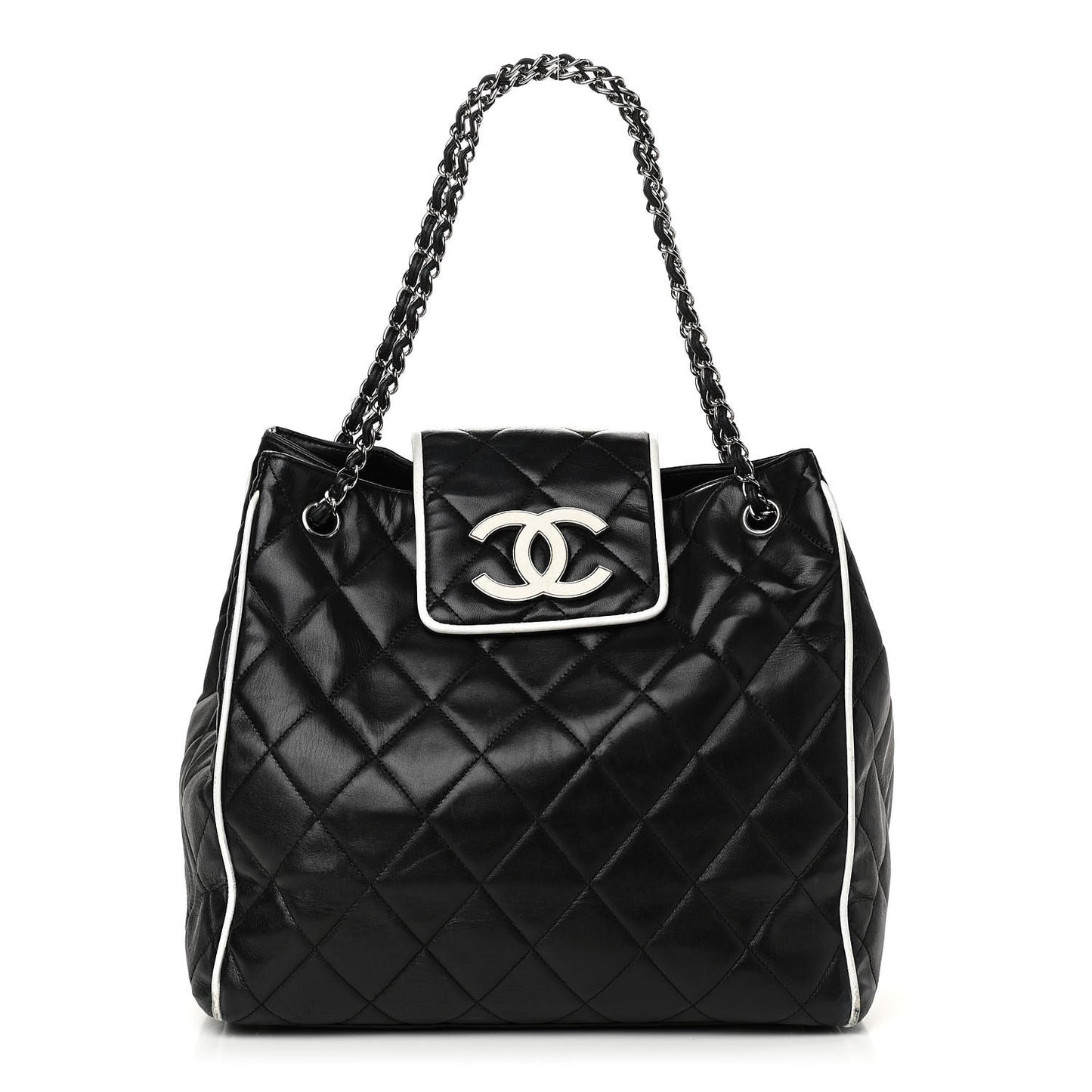 Lambskin Quilted Tote Black White