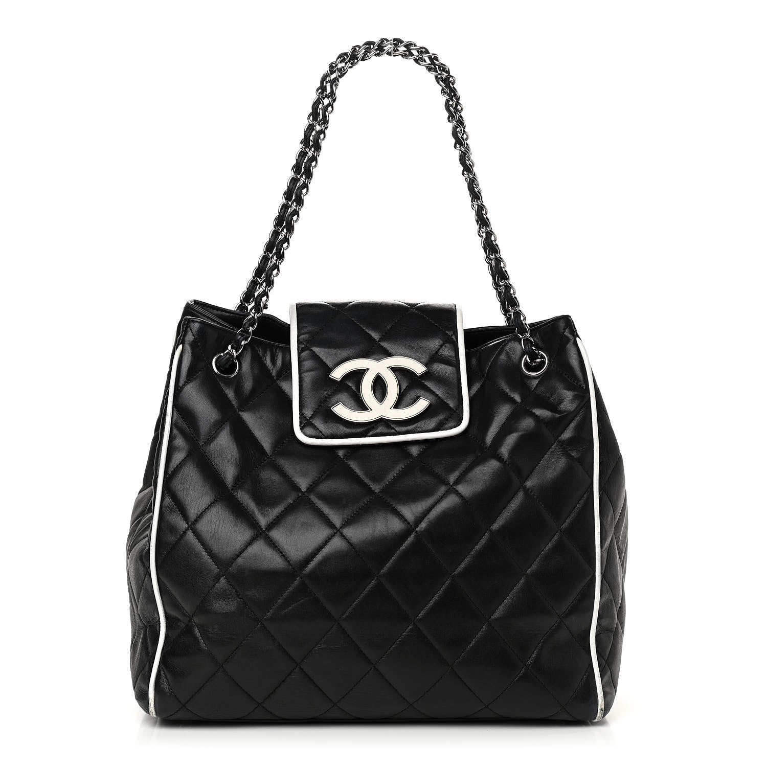 Chanel Lambskin Quilted Tote Black White 1 of 17