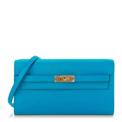 Hermes Epsom Kelly Wallet To Go Bleu Frida Bordeaux 1 of 9