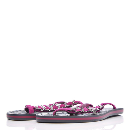 Chanel Suede Calfskin Quilted Chain Thong Sandals 36.5 Pink 3 of 8