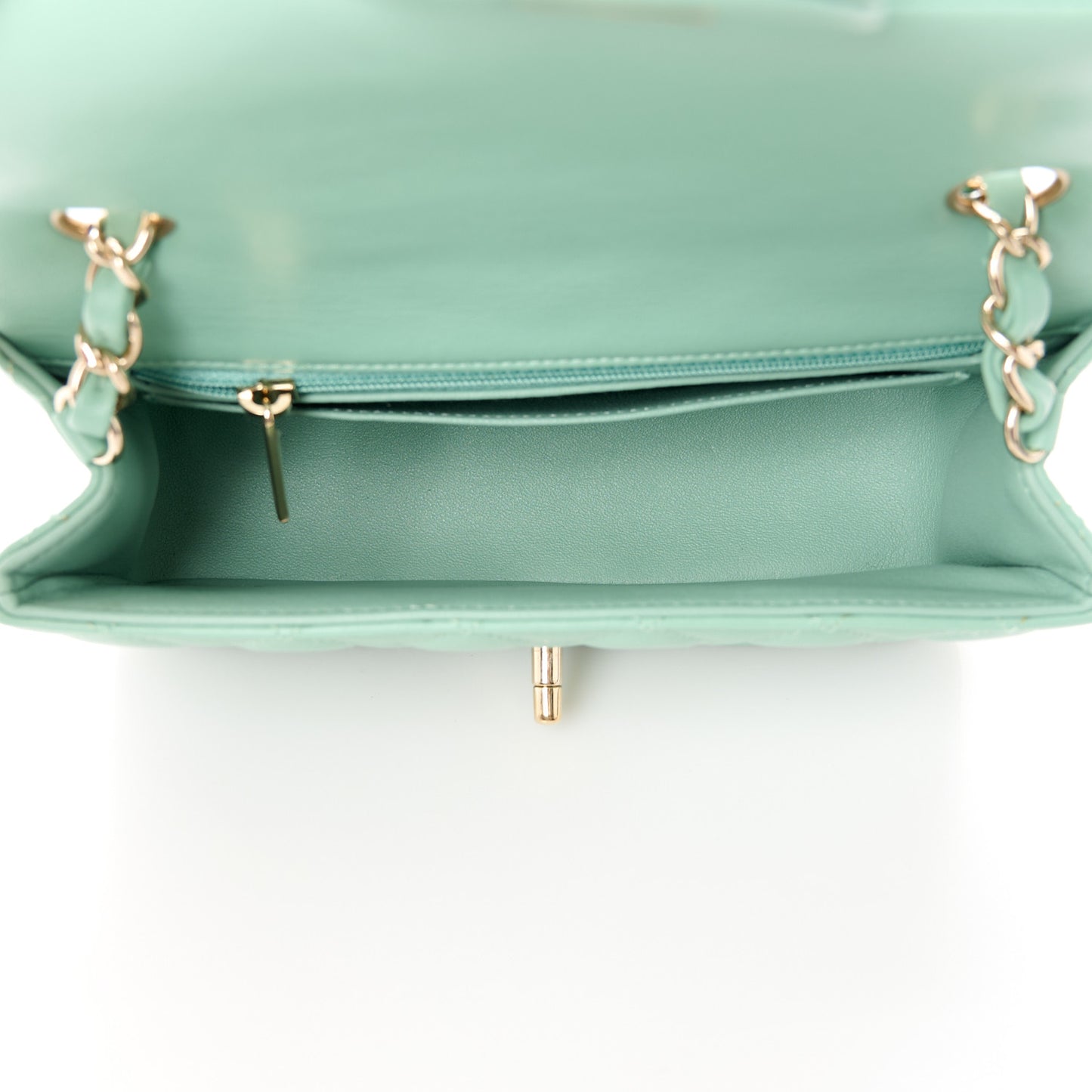 Lambskin Quilted Mini Rectangular Flap Light Green