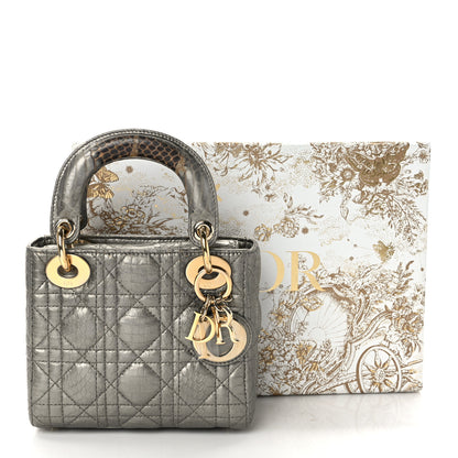 Christian Dior Metallic Snakeskin Cannage Mini Lady Dior Silver 14 of 14