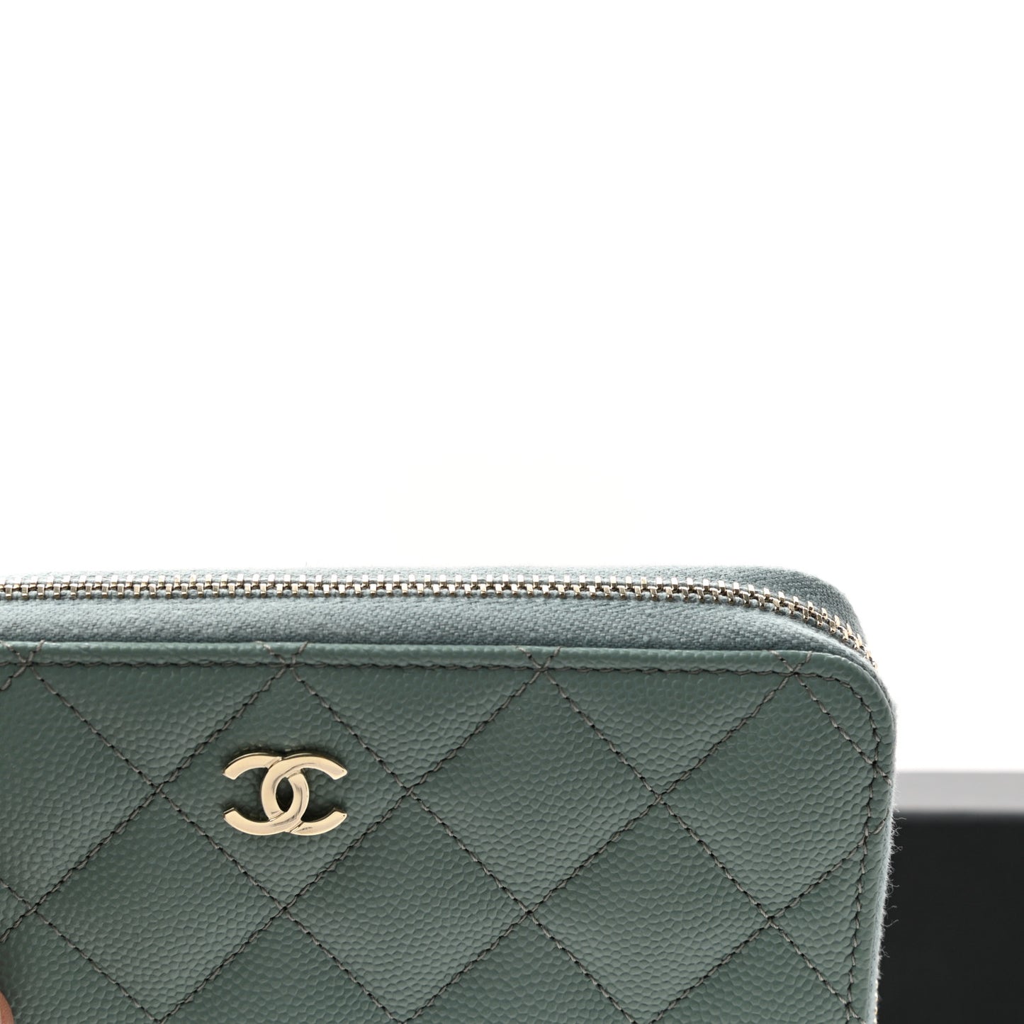 Caviar Quilted Medium Zip Around Wallet Light Blue