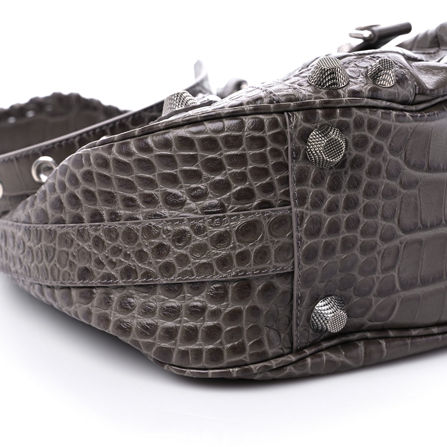 Balenciaga Extra Supple Calfskin Crocodile Embossed Medium Le Cagole Shoulder Bag Medium Grey 7 of 8