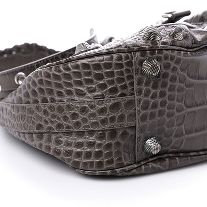Balenciaga Extra Supple Calfskin Crocodile Embossed Medium Le Cagole Shoulder Bag Medium Grey 7 of 8