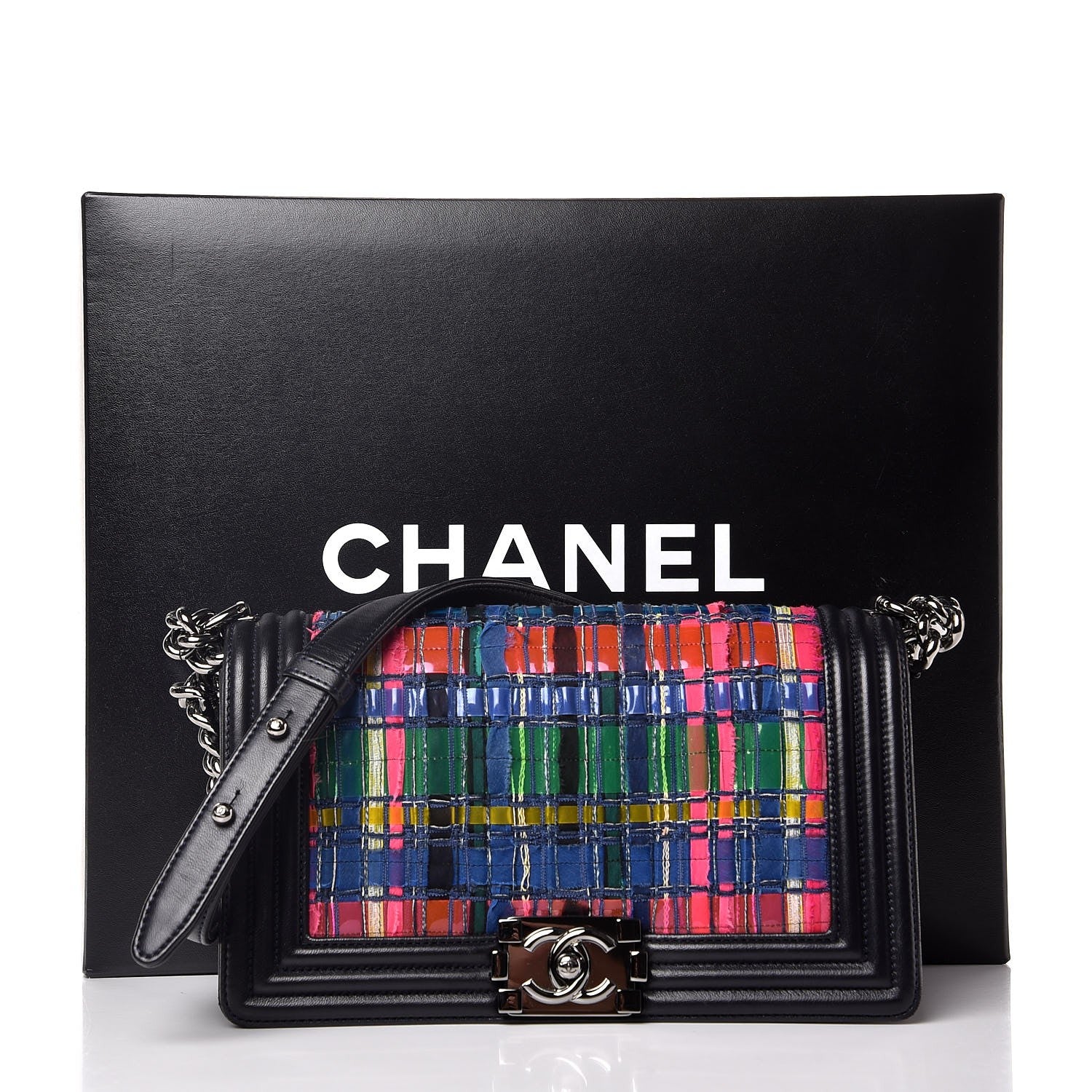 Chanel Tweed Lambskin Woven Medium Boy Flap Navy Blue 11 of 11