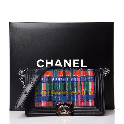 Chanel Tweed Lambskin Woven Medium Boy Flap Navy Blue 11 of 11