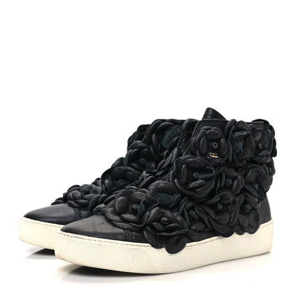 Chanel Calfskin Camellia High Top Sneakers 37 Black 3 of 7