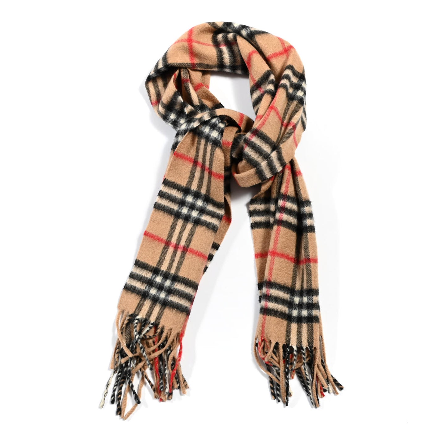 Cashmere Nova Check Fringe Scarf Camel