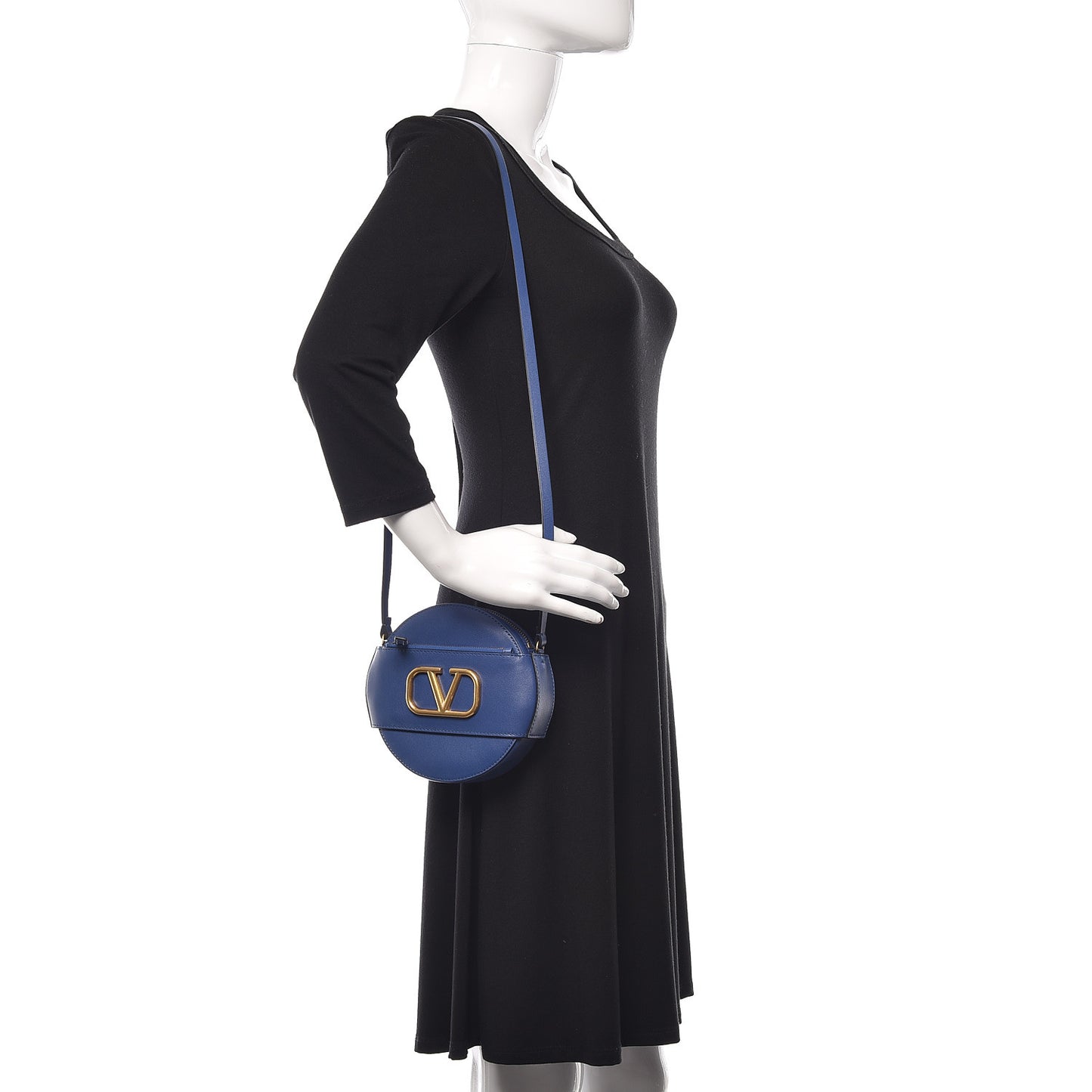 Calfskin VLogo Round Crossbody Bag Blue
