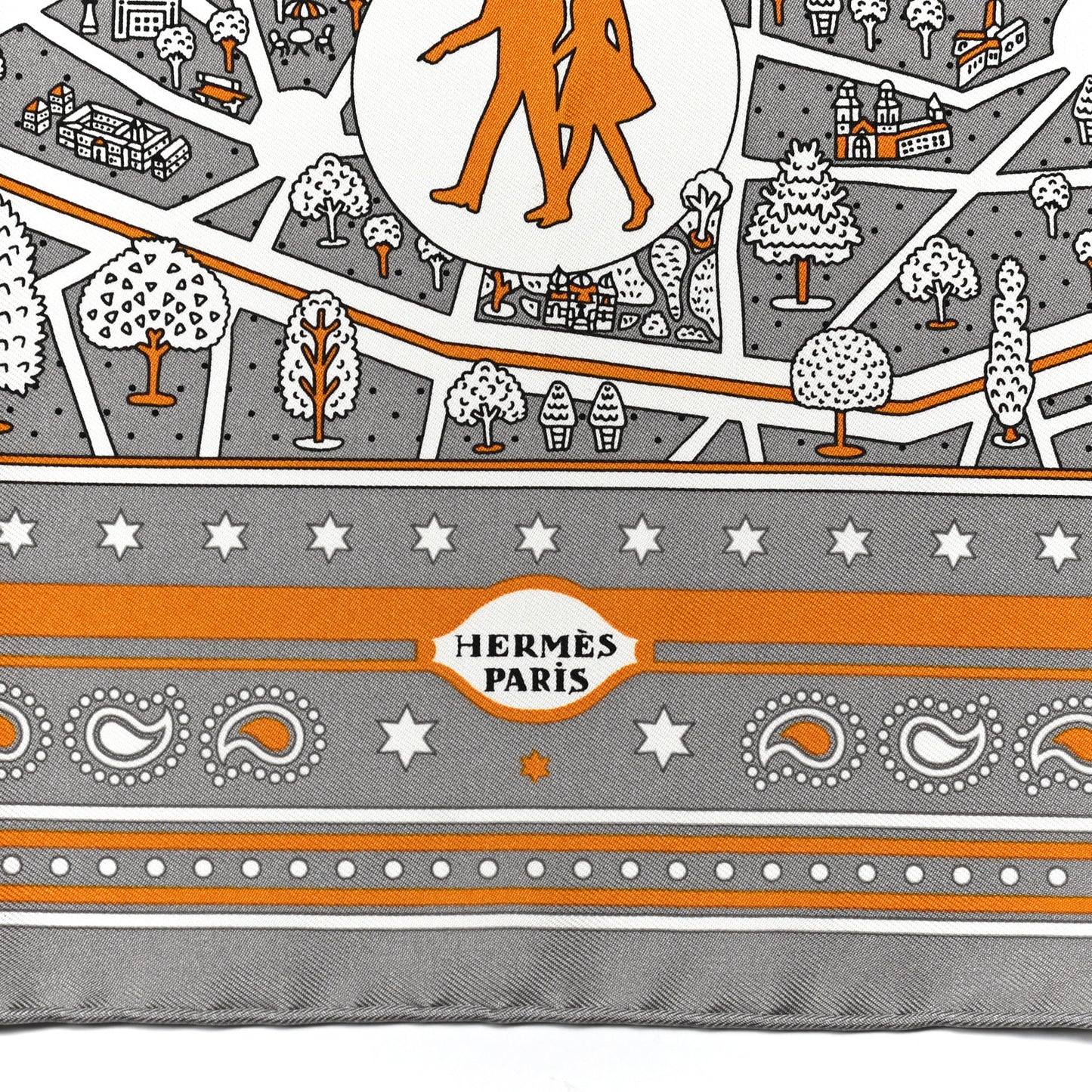 Silk Les Nouveaux Amoureux de Paris Bandana Scarf 55 Gris White Caramel