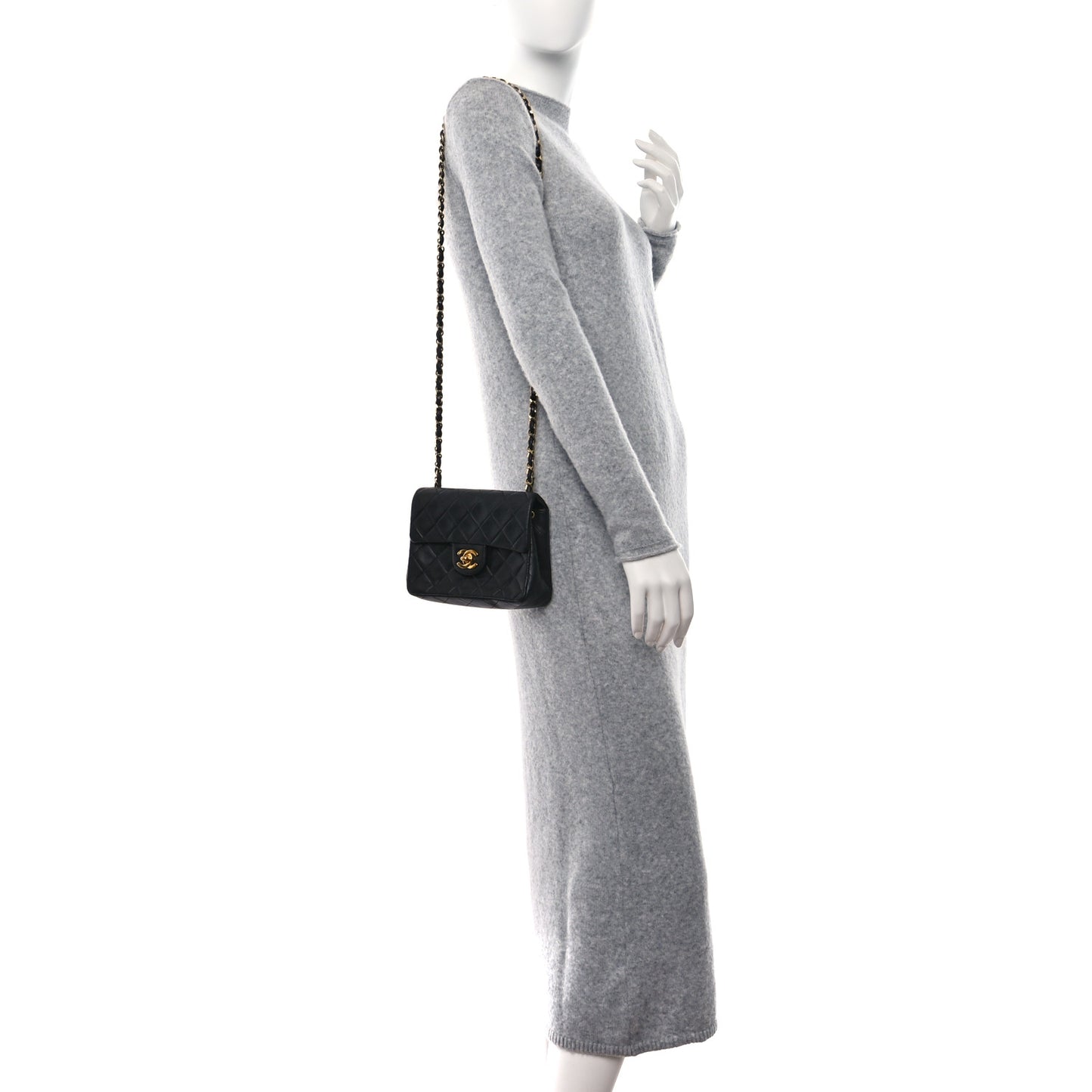 Lambskin Quilted Mini Square Flap Bag Black