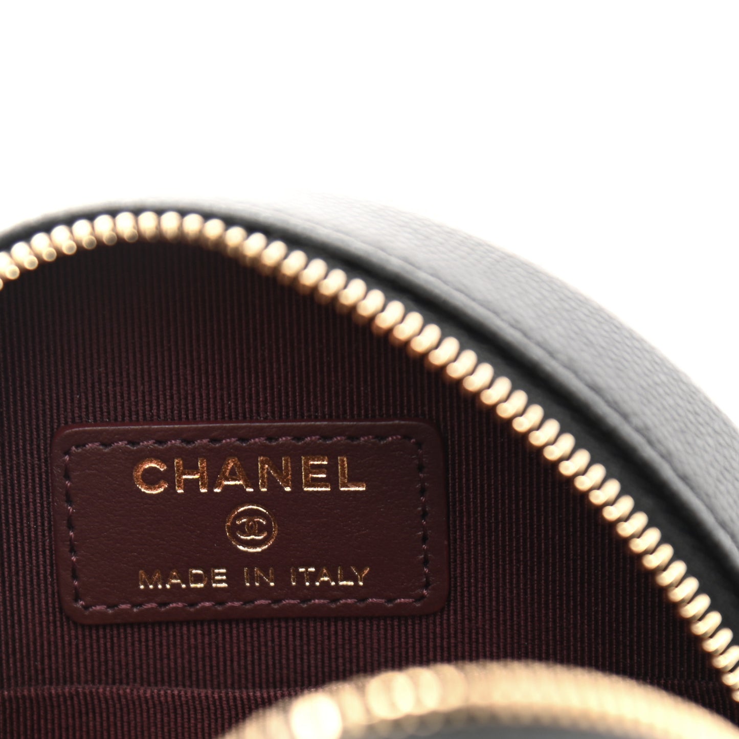 Caviar Quilted Round Clutch With Chain Black