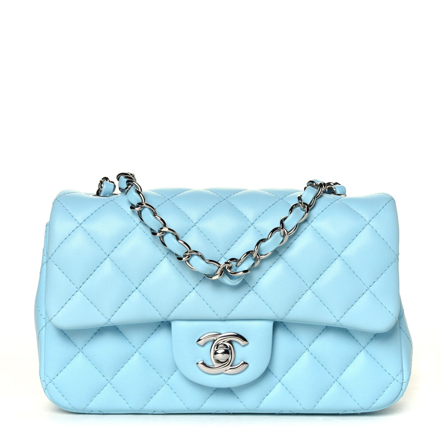 Lambskin Quilted Mini Rectangular Flap Neon Blue